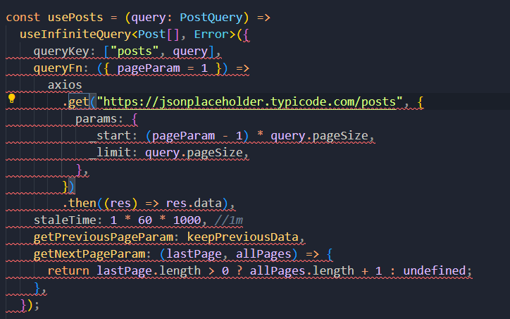 Linting error in code editor - React Intermediate - Loading Infinite Queries got linting error ...