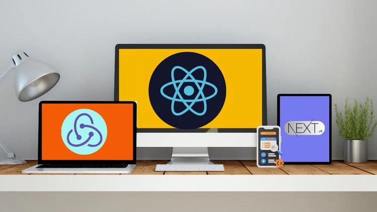 Next.js logo on computer screen - Master React, Redux and Next.js: The Practical Course | Udemy