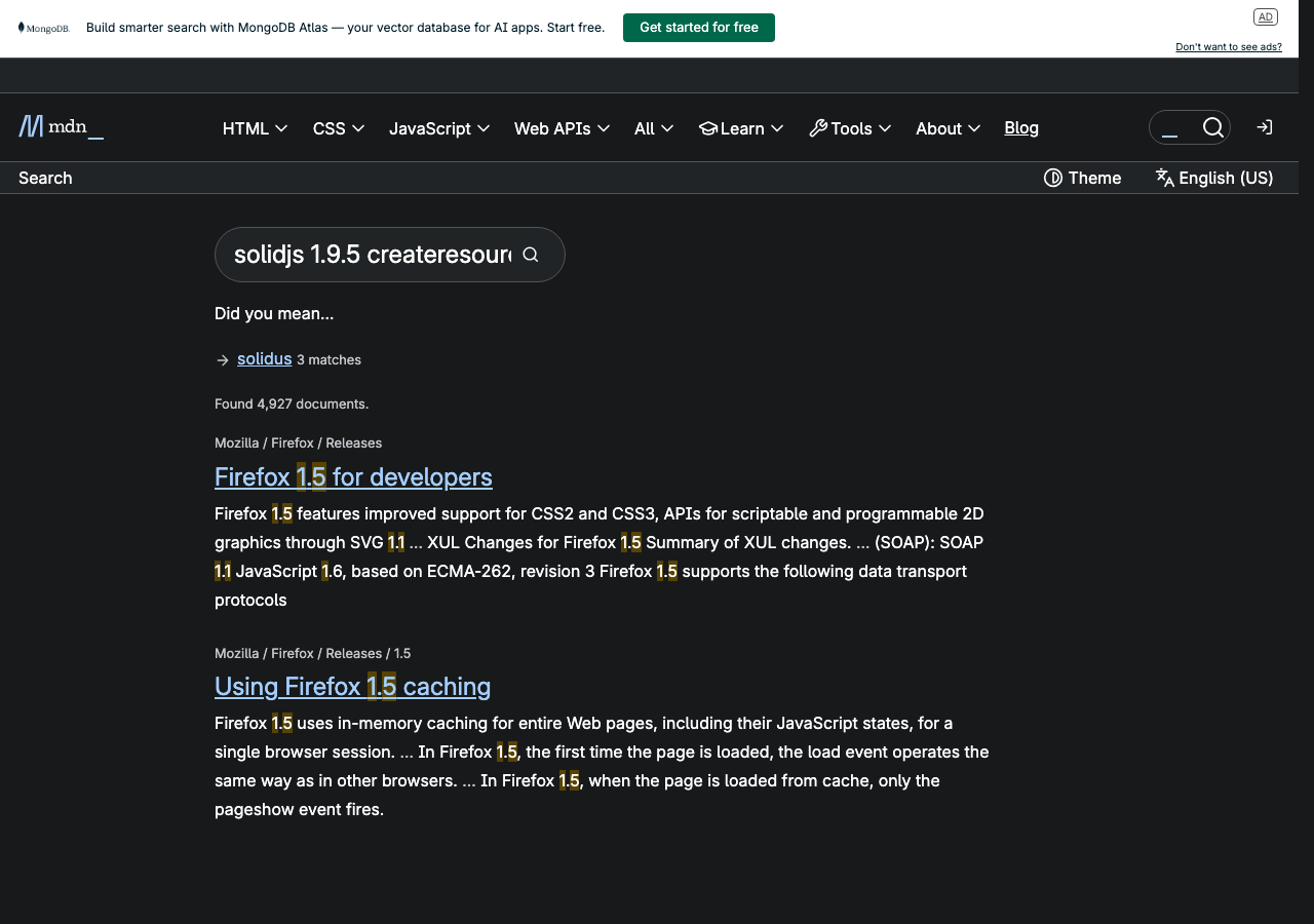 Official documentation for solidjs 1.9.5 createresource race