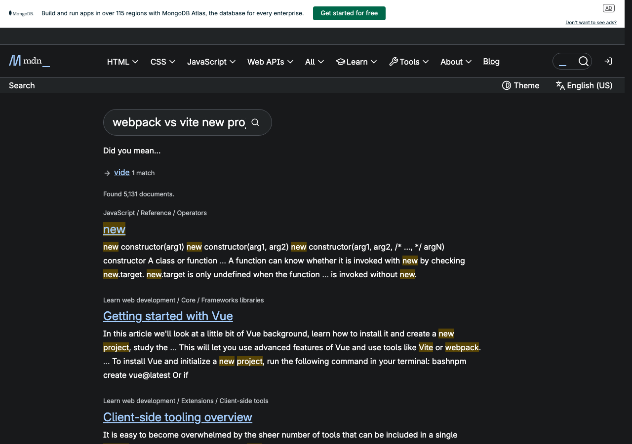 Official documentation for webpack vs vite new project